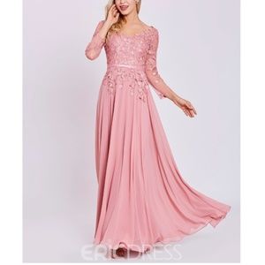 V Neck Long Sleeves Appliques A Line Prom Dress